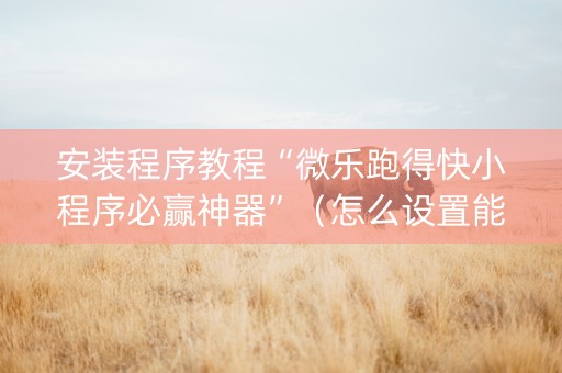 安装程序教程“微乐跑得快小程序必赢神器”（怎么设置能有好牌)