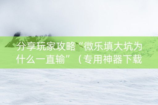 分享玩家攻略“微乐填大坑为什么一直输”（专用神器下载)