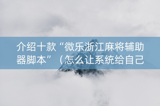 介绍十款“微乐浙江麻将辅助器脚本”（怎么让系统给自己好牌)