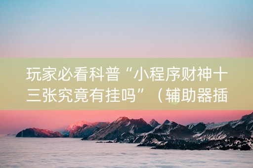 玩家必看科普“小程序财神十三张究竟有挂吗”（辅助器插件)