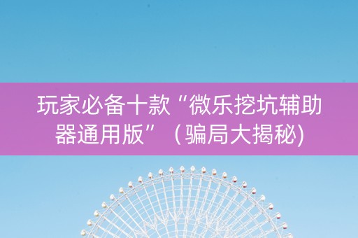 玩家必备十款“微乐挖坑辅助器通用版”（骗局大揭秘)