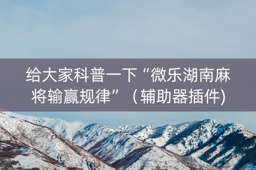 给大家科普一下“微乐湖南麻将输赢规律”（辅助器插件)