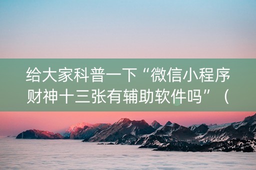 给大家科普一下“微信小程序财神十三张有辅助软件吗”（胜率到哪调)