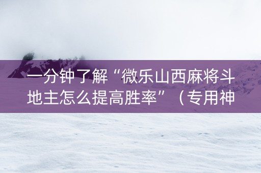一分钟了解“微乐山西麻将斗地主怎么提高胜率”（专用神器下载)