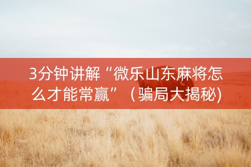 3分钟讲解“微乐山东麻将怎么才能常赢”（骗局大揭秘)