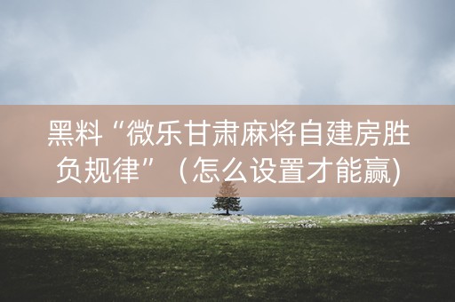 黑料“微乐甘肃麻将自建房胜负规律”（怎么设置才能赢)