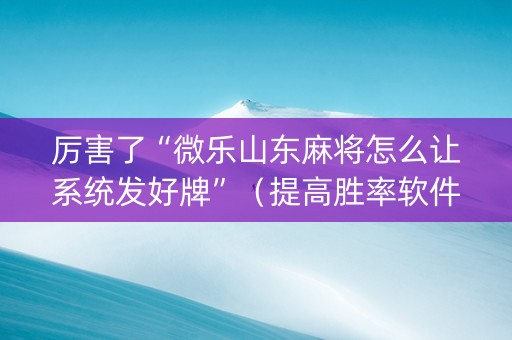 厉害了“微乐山东麻将怎么让系统发好牌”（提高胜率软件)