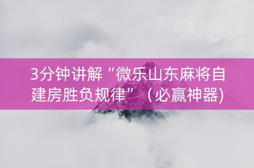 3分钟讲解“微乐山东麻将自建房胜负规律”（必赢神器)