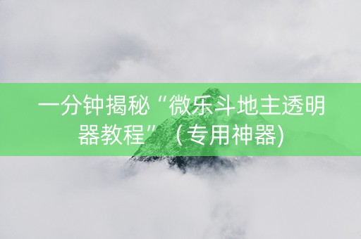 一分钟揭秘“微乐斗地主透明器教程”（专用神器)
