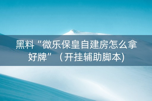 黑料“微乐保皇自建房怎么拿好牌”（开挂辅助脚本)