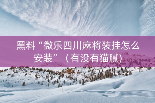 黑料“微乐四川麻将装挂怎么安装”（有没有猫腻)