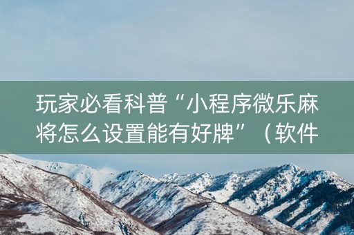 玩家必看科普“小程序微乐麻将怎么设置能有好牌”（软件出售)
