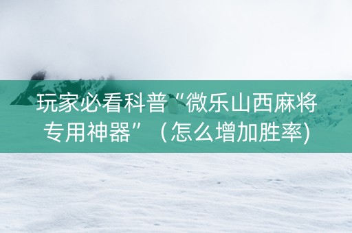 玩家必看科普“微乐山西麻将专用神器”（怎么增加胜率)