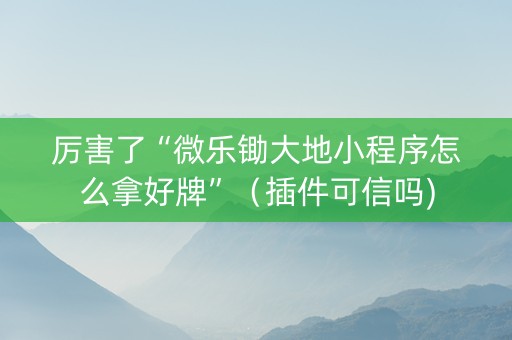 厉害了“微乐锄大地小程序怎么拿好牌”（插件可信吗)