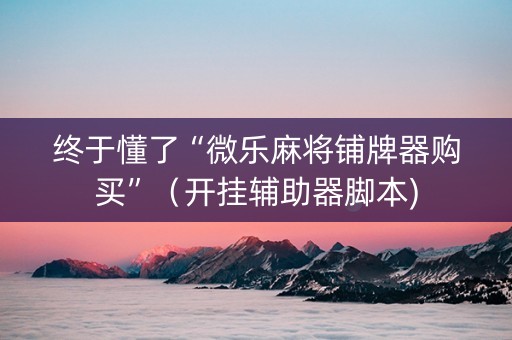 终于懂了“微乐麻将铺牌器购买”（开挂辅助器脚本)