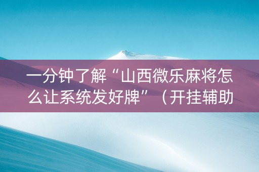 一分钟了解“山西微乐麻将怎么让系统发好牌”（开挂辅助器插件)