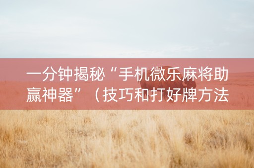 一分钟揭秘“手机微乐麻将助赢神器”（技巧和打好牌方法)
