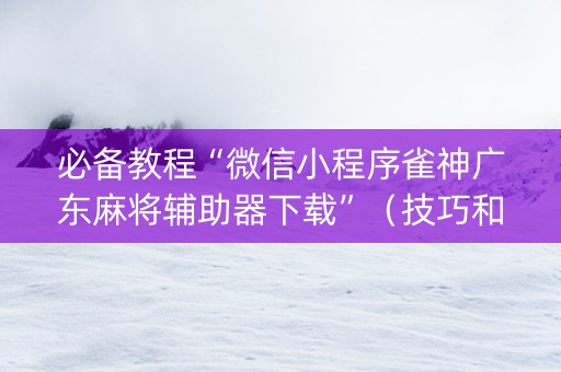 必备教程“微信小程序雀神广东麻将辅助器下载”（技巧和打好牌方法)