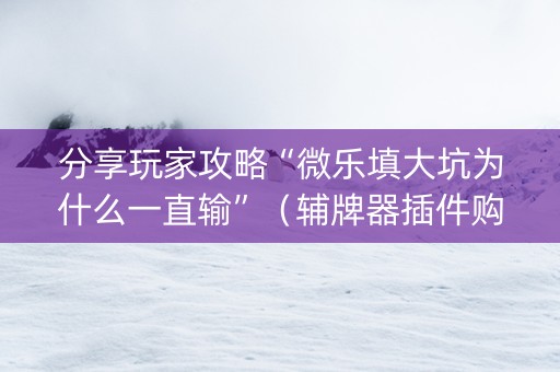 分享玩家攻略“微乐填大坑为什么一直输”（辅牌器插件购买)