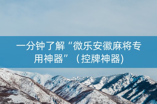 一分钟了解“微乐安徽麻将专用神器”（控牌神器)