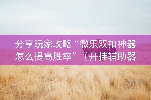 分享玩家攻略“微乐双扣神器怎么提高胜率”（开挂辅助器插件)