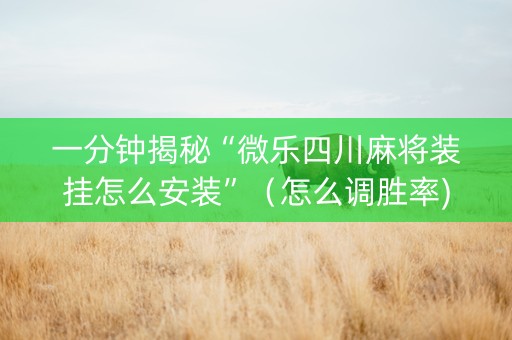 一分钟揭秘“微乐四川麻将装挂怎么安装”（怎么调胜率)