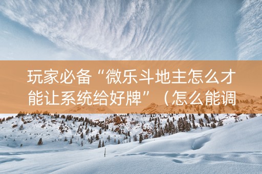 玩家必备“微乐斗地主怎么才能让系统给好牌”（怎么能调好牌)