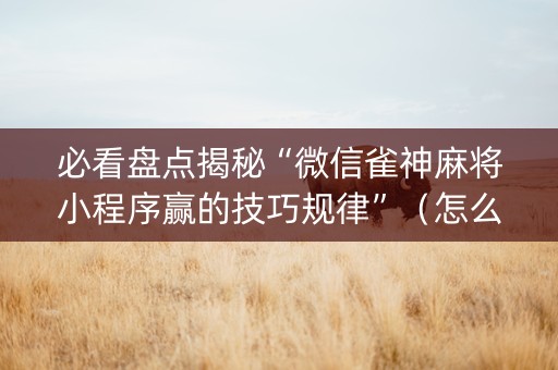 必看盘点揭秘“微信雀神麻将小程序赢的技巧规律”（怎么能让牌好一点)