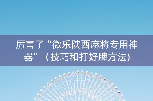 厉害了“微乐陕西麻将专用神器”（技巧和打好牌方法)