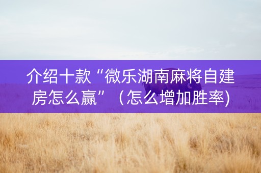 介绍十款“微乐湖南麻将自建房怎么赢”（怎么增加胜率)