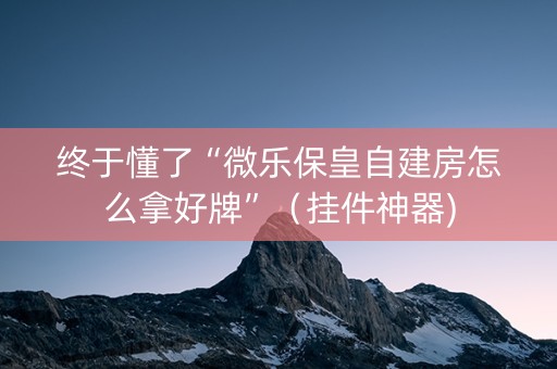 终于懂了“微乐保皇自建房怎么拿好牌”（挂件神器)