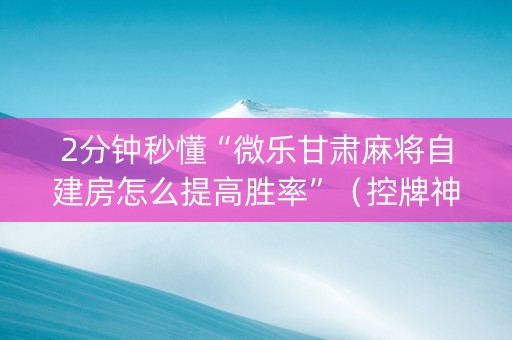 2分钟秒懂“微乐甘肃麻将自建房怎么提高胜率”（控牌神器)