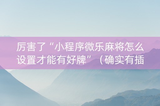 厉害了“小程序微乐麻将怎么设置才能有好牌”（确实有插件吗)