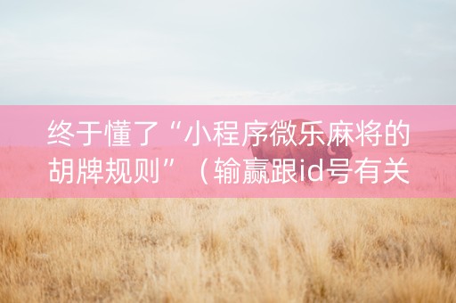 终于懂了“小程序微乐麻将的胡牌规则”（输赢跟id号有关系吗)