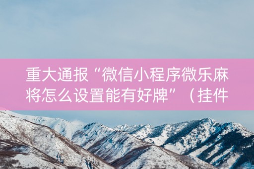 重大通报“微信小程序微乐麻将怎么设置能有好牌”（挂件神器)