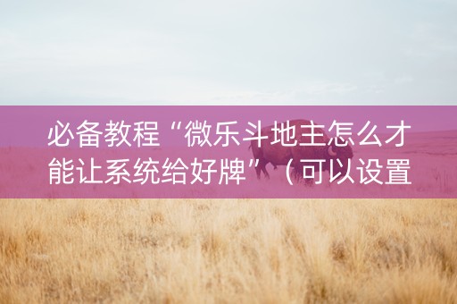 必备教程“微乐斗地主怎么才能让系统给好牌”（可以设置输赢吗)