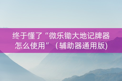终于懂了“微乐锄大地记牌器怎么使用”（辅助器通用版)