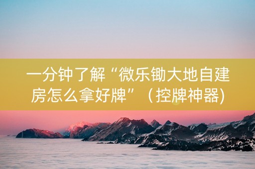 一分钟了解“微乐锄大地自建房怎么拿好牌”（控牌神器)
