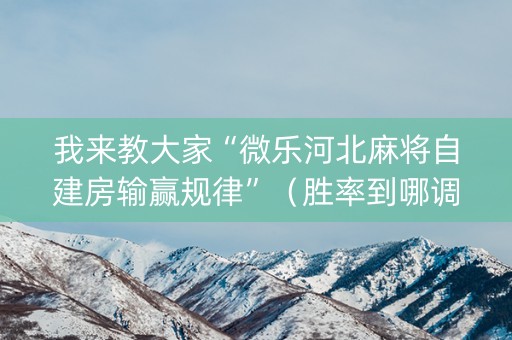 我来教大家“微乐河北麻将自建房输赢规律”（胜率到哪调)