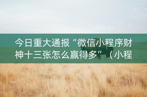 今日重大通报“微信小程序财神十三张怎么赢得多”（小程序怎么才会赢)
