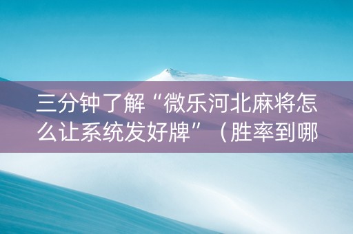 三分钟了解“微乐河北麻将怎么让系统发好牌”（胜率到哪调)