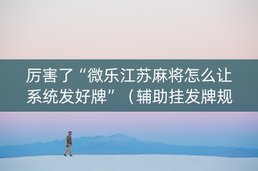 厉害了“微乐江苏麻将怎么让系统发好牌”（辅助挂发牌规律)