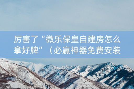 厉害了“微乐保皇自建房怎么拿好牌”（必赢神器免费安装)
