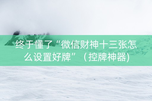 终于懂了“微信财神十三张怎么设置好牌”（控牌神器)