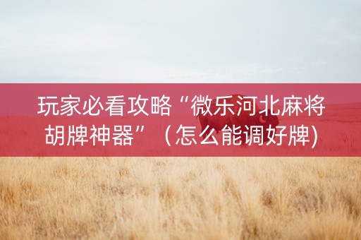 玩家必看攻略“微乐河北麻将胡牌神器”（怎么能调好牌)