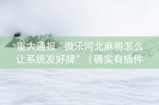 重大通报“微乐河北麻将怎么让系统发好牌”（确实有插件吗)