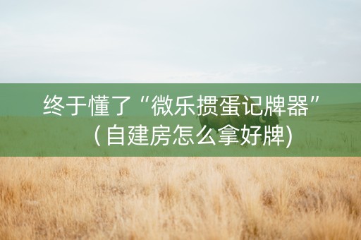 终于懂了“微乐掼蛋记牌器”（自建房怎么拿好牌)