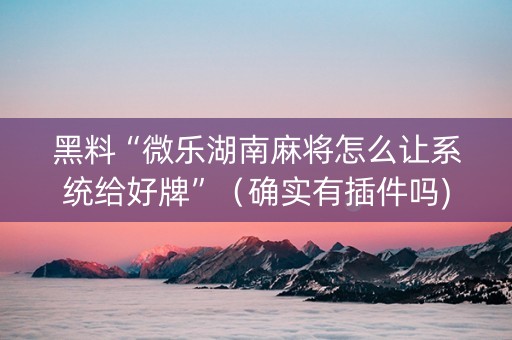 黑料“微乐湖南麻将怎么让系统给好牌”（确实有插件吗)