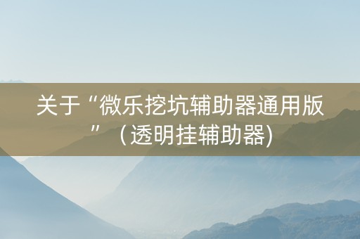 关于“微乐挖坑辅助器通用版”（透明挂辅助器)