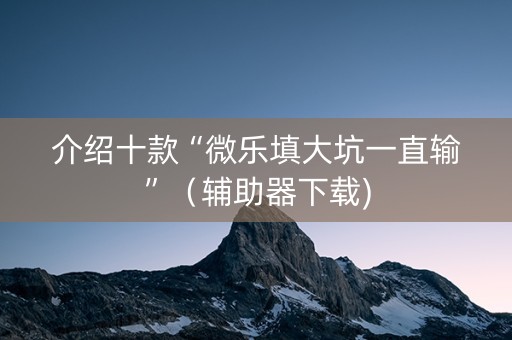 介绍十款“微乐填大坑一直输”（辅助器下载)